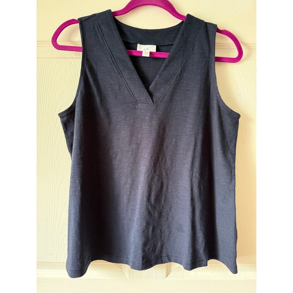 J. Jill Pure Jill Slub Cotton Gauze V-Neck Top Navy Size Small Petite Coastal